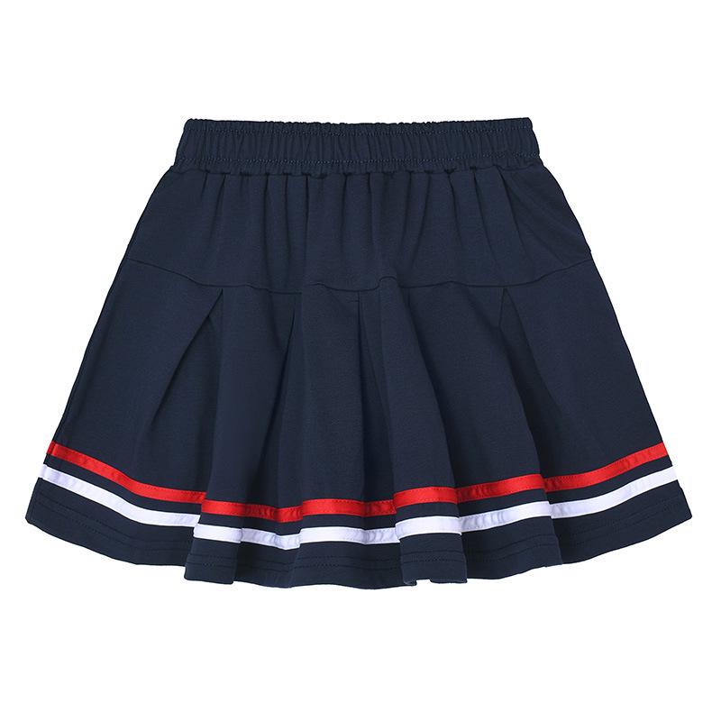 Girls' Black Pleated Cotton Skirt - Navy Blue School Uniform for Middle & Primary Students, Autumn Collection