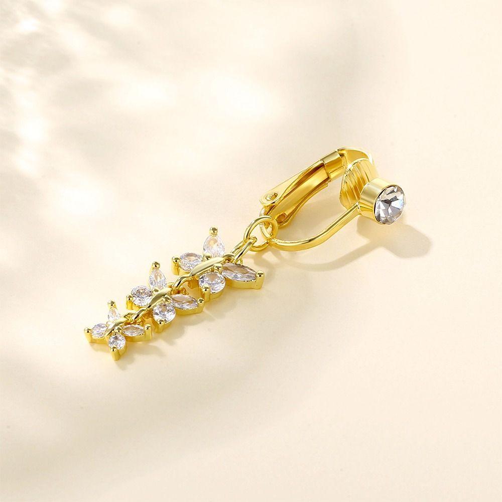 Zircon Copper Fake Belly Piercing Clip Belly Button Cartilage Clip Women Belly Ring Body Jewelry