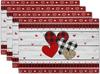 Valentines Day Placemats Set of 4 Red Plaid Heart White Wood Linen Washable Kitchen Table Mat Heat-Resistant Place Mats 12x18 In