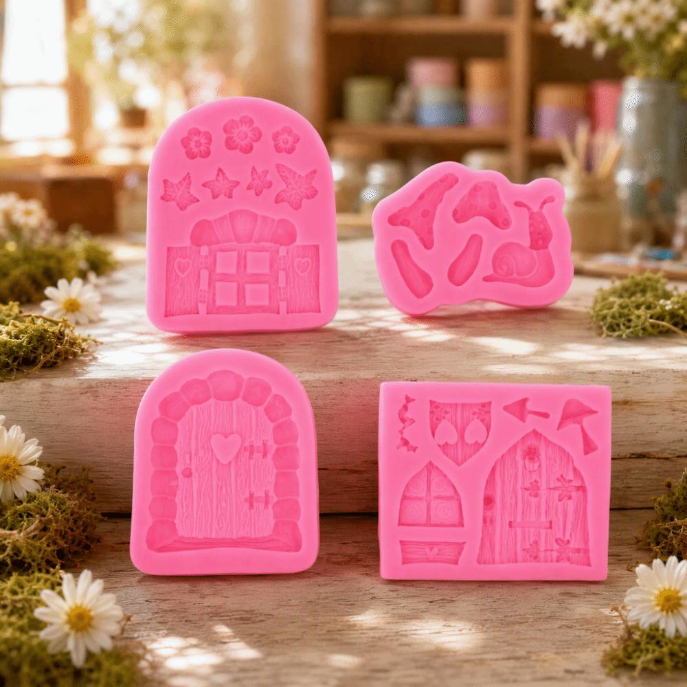 4pcs Easy Release Fairy Garden Molds Non-Stick Fondant Cake Molds  Wedding Cake Decor