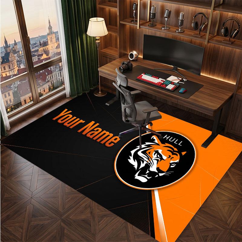 Hull City Custom Crystal Velvet Rug, Personalized Name Text Print, Football Logo Soft Non‑Slip Floor Mat Home Decor Gift
