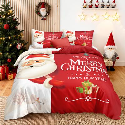 3pcs/set Christmas Reindeer Snowman Bedding Set Includes 1 Duvet Cover And 2 Pillowcases Soft And Skin-Friendly