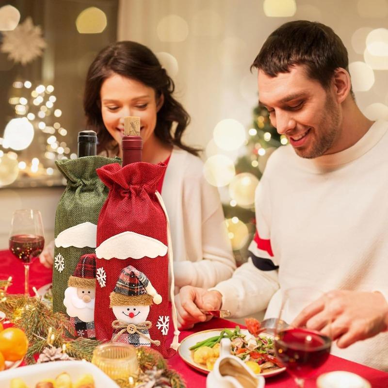 Christmas Wine Bottle Bag - Designed for Santa Claus, Reindeer, Snowman, Reusable for Christmas, Weddings, Birthdays, and Holiday Parties