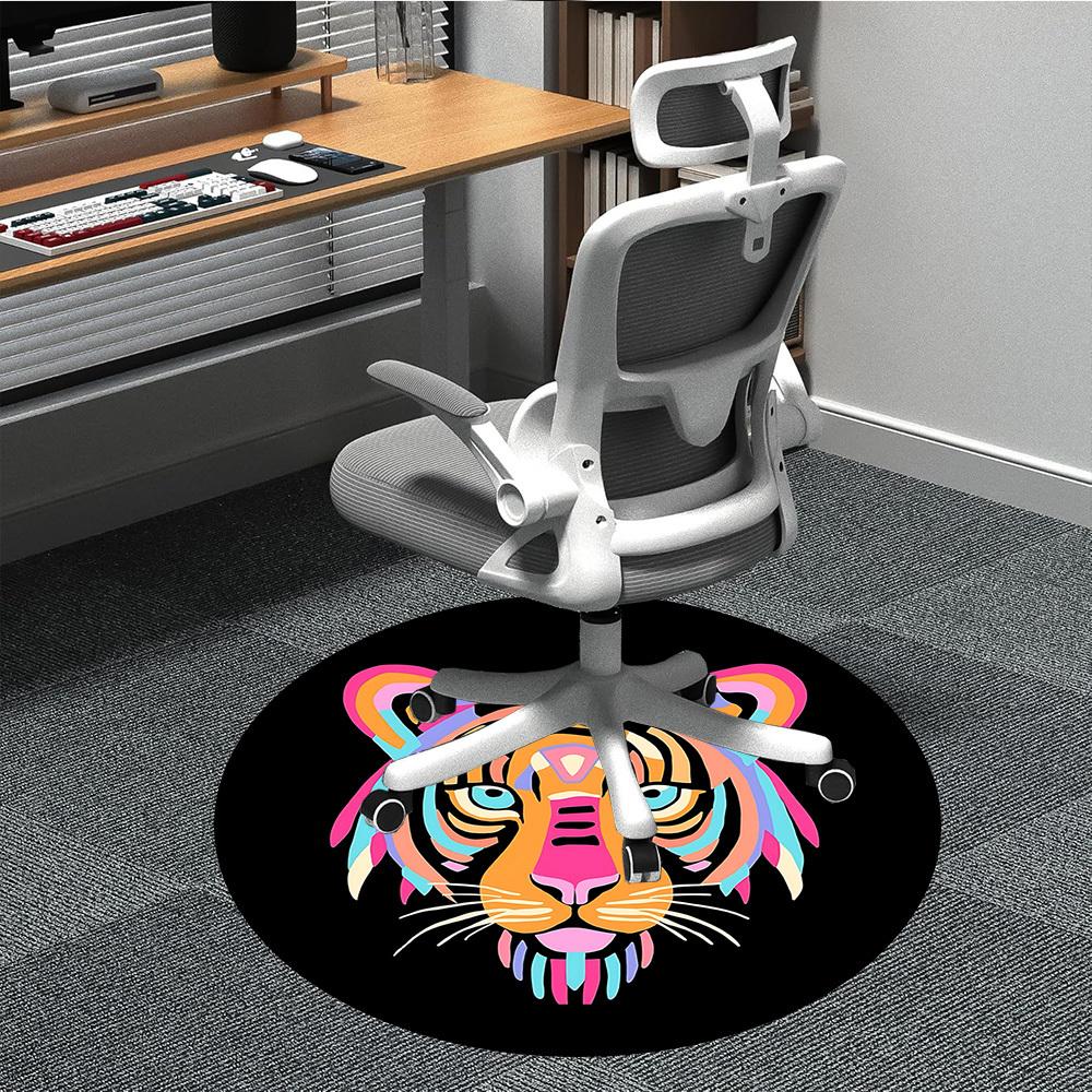 

1pc Tiger Art Office Round Rug, Non-slip, Soft and Durable Office Rug for Interior Decoration, Perfect for Office, Beautiful Decoration yy260323028 80cm by 80cm
