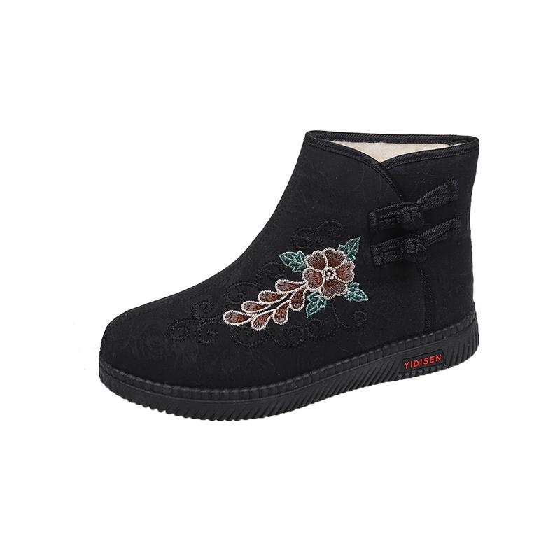 

Модные женские зимние ботинки Модные и удобные ботинки на плоской подошве Повседневные ботинки на толстой подошве Вышитая женская обувь Botas De Mujer 41 чёрный
