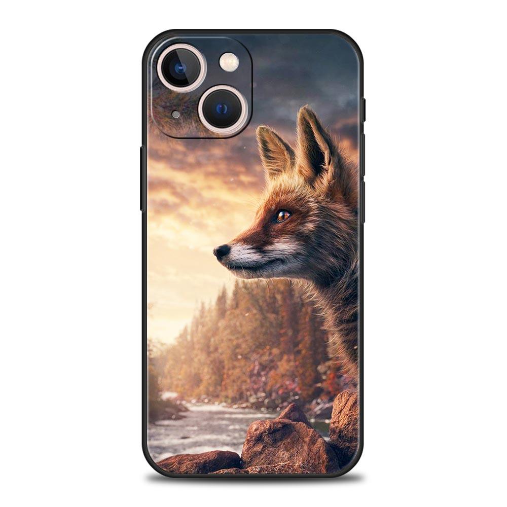 Cute Cartoon Animal Fox Phone Case For iPhone Apple 14 13 12 11 Pro Max Mini 7 8 Plus XR XS X SE 2020 Black Silicone Cover Coque