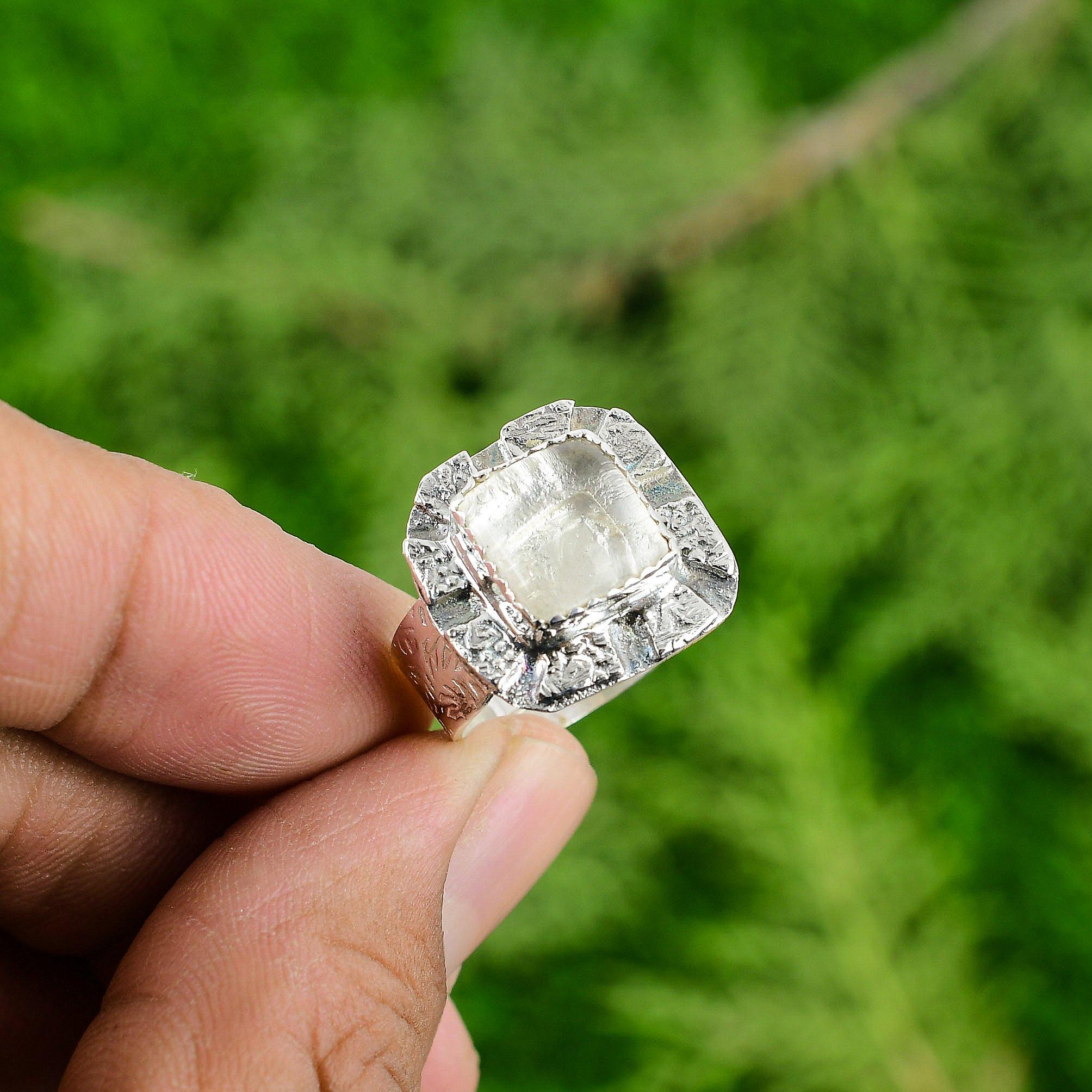 

Crown Chakra Moonstone Gemstone Sterling Silver Statement Bezel New Ring Jewelry Adjustable