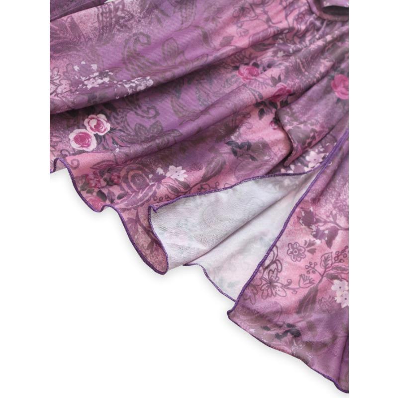 Fitted Shirt, V-neck, Flared Sleeves, Cinched Waist, Sexy Top, Printed Shirt