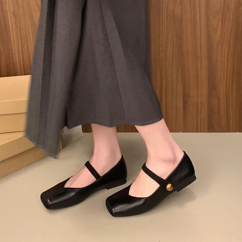 Retro Square Head Mary Jane Shoes, Shallow Mouth Soft Sole, One Word with Flat Shoes, Fattened and Widened Large Size Women's Shoes