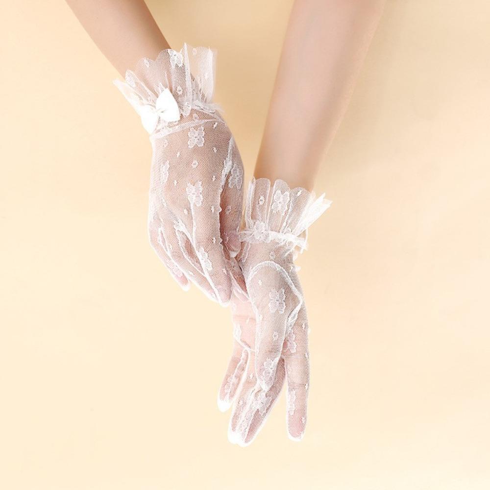 Thin Bridal Gloves Bow Mesh Lace Gloves Beautiful Wedding Mittens Festival