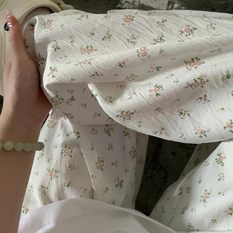 Women's White Ice Silk Floral Wide-Leg Pants - Yamamoto 2025 Collection for Spring, Summer, and Autumn - Casual, Petite, Textured Design