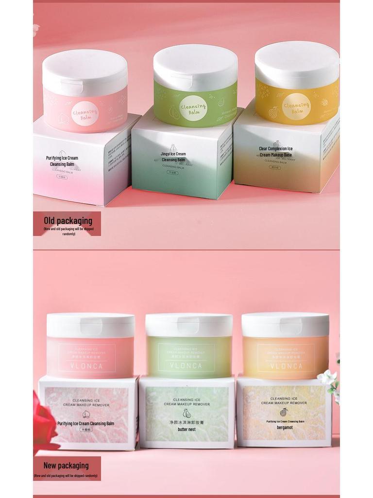 VLONCA Ice Cream Cleansing Balm for Eyes, Lips & Face - Gentle Makeup Remover for Sensitive Skin.
