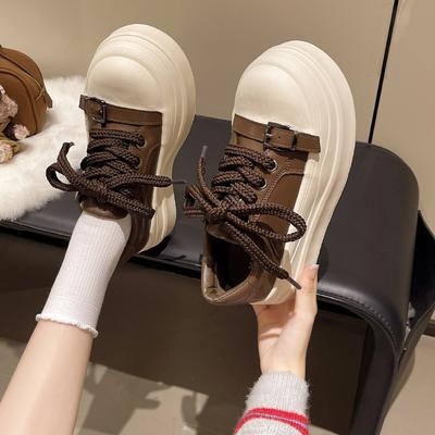 Muffin Thick-soled Retro Board Shoes Women's Autumn 2025 New Models, Small People Increase Their Height and Show Their Feet, Small Casual Sports B