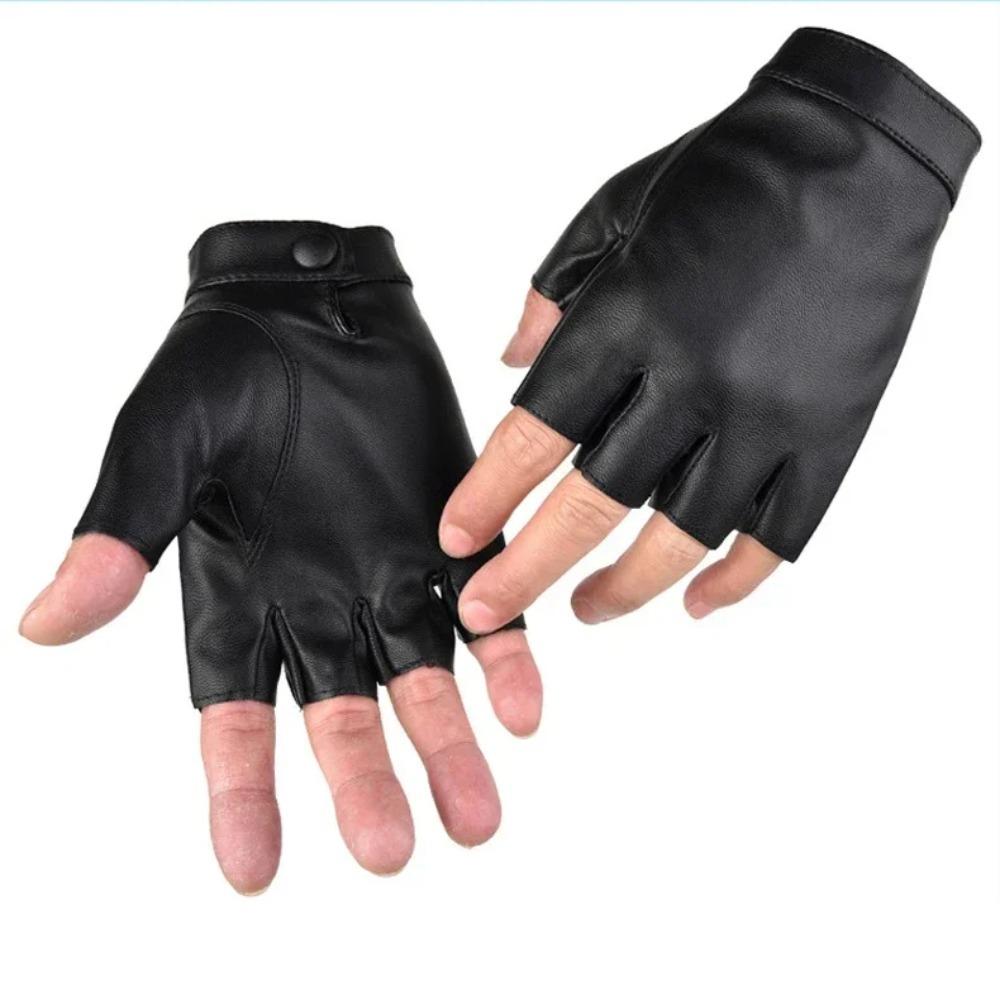 BEPAN Fingerless Driving Gloves PU Faux Leather Outdoor Sport Halloween Cosplay Costume Cycling Half Finger for Men Women Teens M