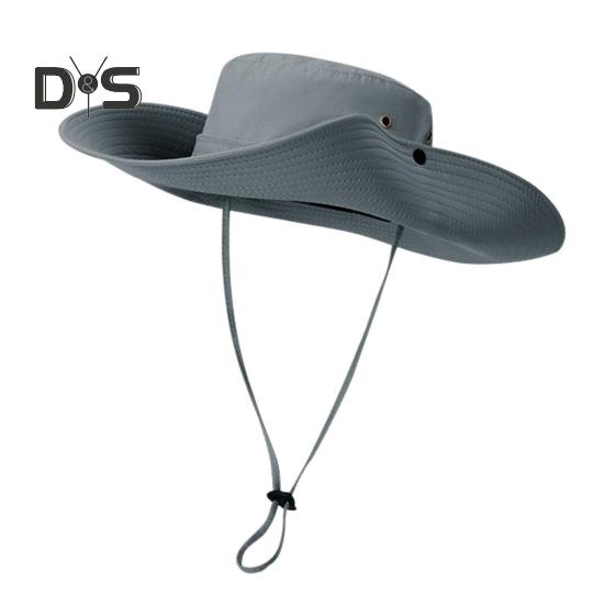 Men Fisherman Hat Flat Top Wide Brim Breathable Sun Hat Adjustable Windproof Drawstring Sun Protection Hat