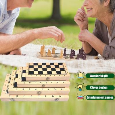 1 Set Schachspiel Tragbar Faltbar Langlebig 3 in 1 Holz Internationales Schach Dame Spielzeug Partyzubehör