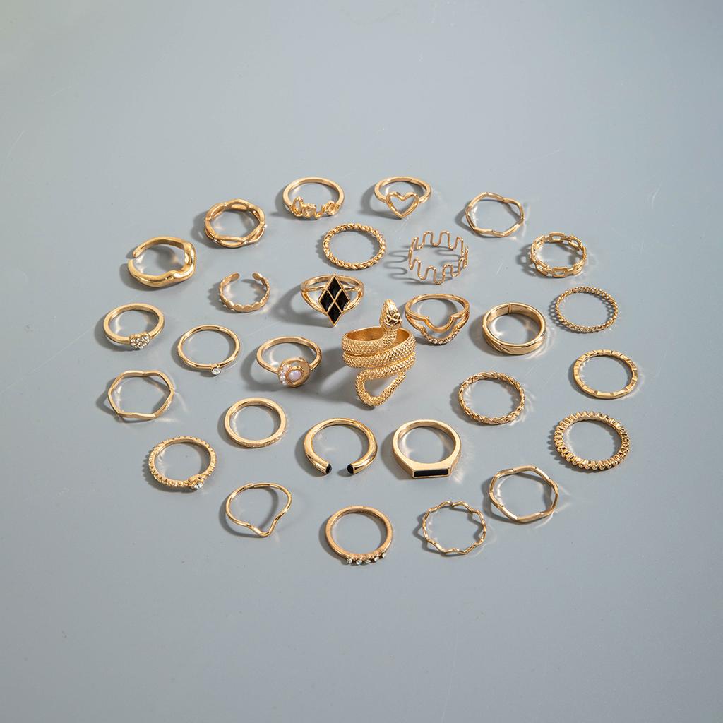 Fashion Jewelry Vintage Carved Sun Feather Cross Black Gemstone Ring Multi-piece Set Set