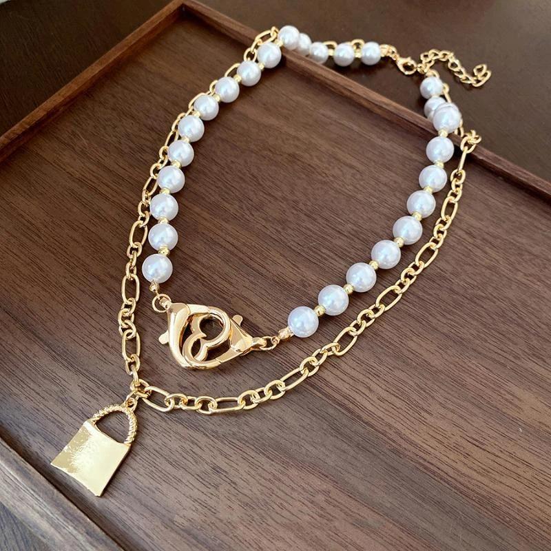 Fashion Chain Pearl Necklace For Women Baroque Pearl Metal Charm Pendant Necklaces Irregular Sweater Chain