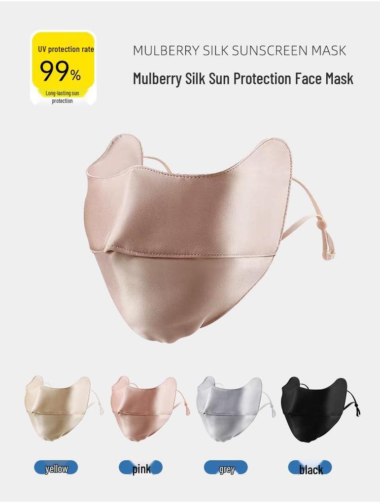 Women's Mulberry Silk UV Protection Face Mask - Breathable, Dustproof, Cycling-Friendly with Sunshade Eye Corner Protection