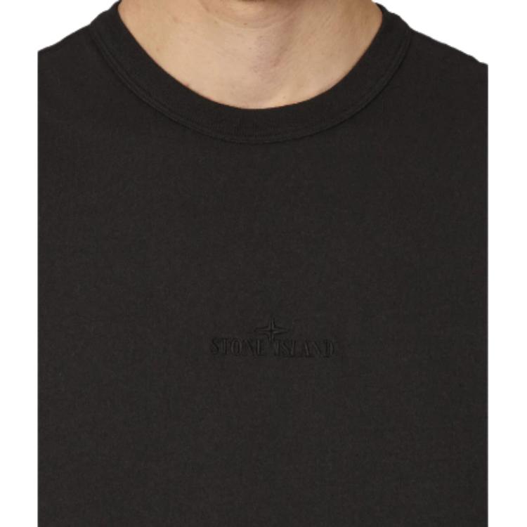 STONE ISLAND Garment Dyed Embroidered Logo T-Shirt Black Men Tops 801520457-V0029