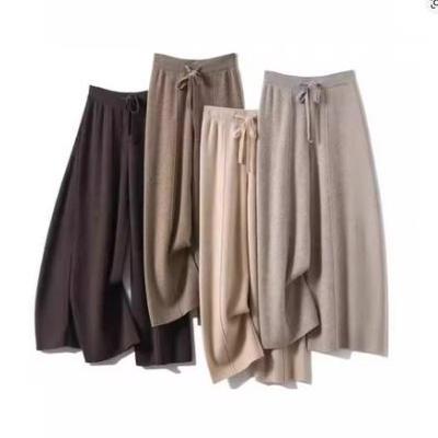 High Waist Knitted Woolen Wide Leg Pants Autumn Winter Drapey Floor Length Casual Trousers Skin Friendly Warm