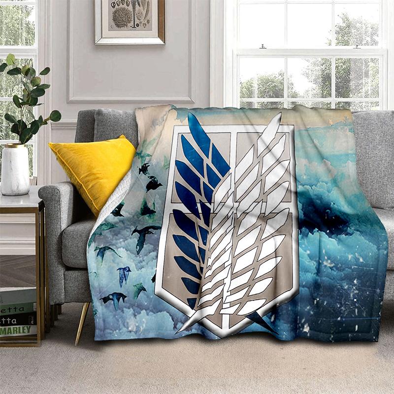 3D Cartoon Attack on Titan Eren Mikasa Anime Blanket,Soft Throw Blanket for Home Bedroom Bed Sofa Travel Picnic Cover Kids Gift