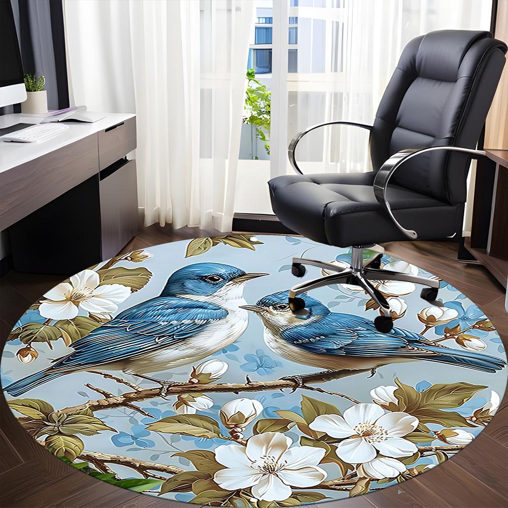 1PC Birds Blossoms Office Round Area Rug, Mat Suitable For Office, Under Office Chairs Bedroom Living Room Home Decor, Room Deco