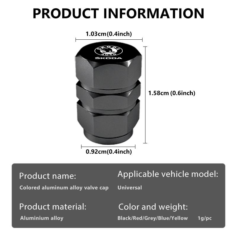 Sknbe4 Car Tire Valve Stem Caps Decorative Tires Accessories For Skoda Octavia Superb RAPID FABIA KAMIQ KAROQ KODIAQ YETI