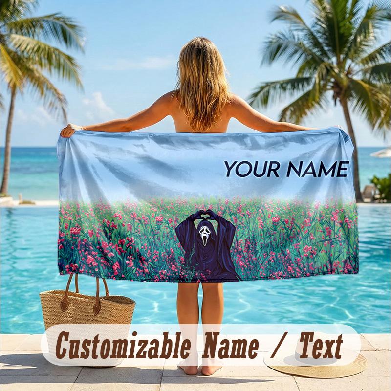 Custom Text Beach Towel, Soft Absorbent Swimming Multi-use TowelScream Ghostface