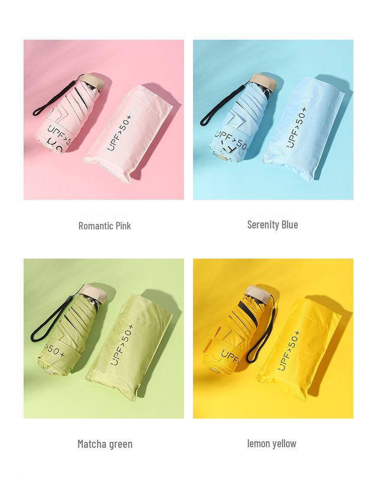 Flat Five-Fold Women's UV Protection Sunshade Umbrella: Dual-Use Mini Folding Umbrella.