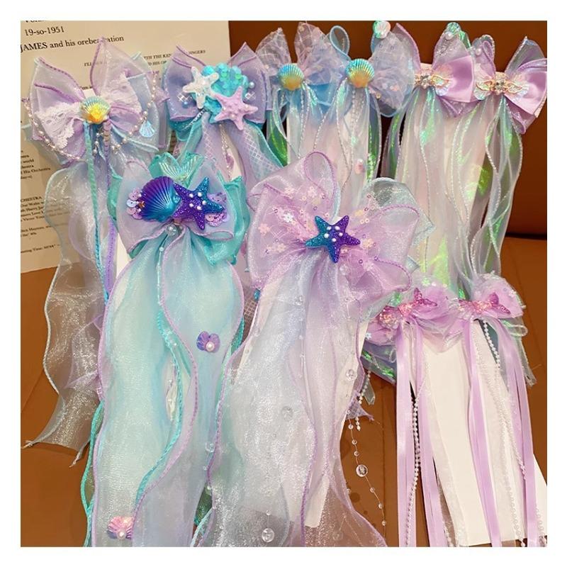 Mermaid Princess Children's Bow Hairpin Super Fairy Floating Yarn Clip Little Girl Birthday Performance Hair Accessories Girl Veil