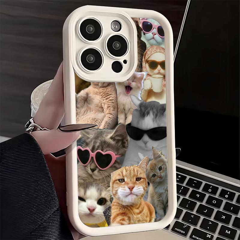 Phone Case for iPhone 17 Air 16E 15 16 Pro Max Crying Cats Combine Memes Cover 14 Plus 13 12 Mini Soft Shell Silicone Fundas