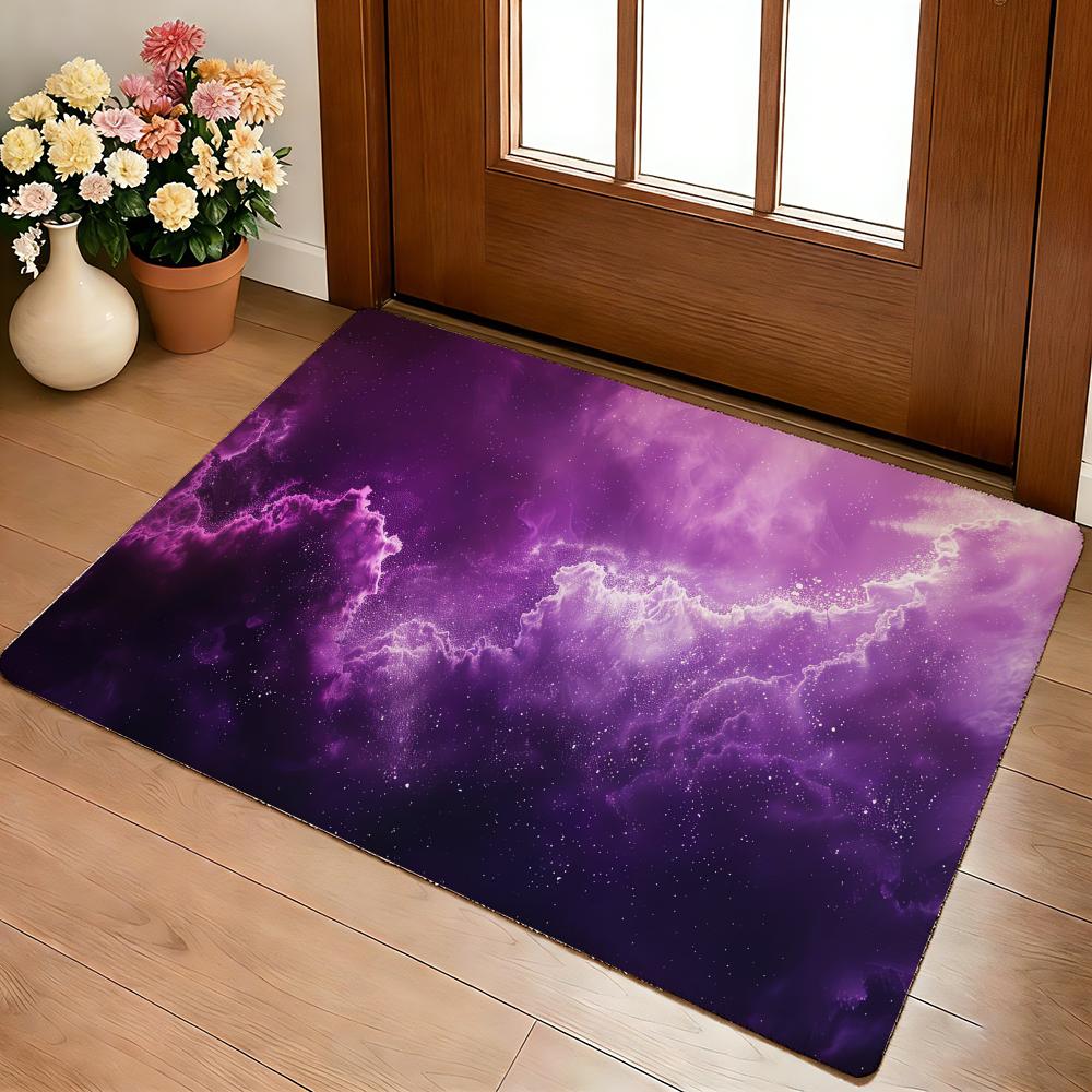 Purple Galaxy Floor Mat Cozy Flannel Soft Thick Non-Slip Mat For Living Room Bedroom Kitchen Decor Rugs