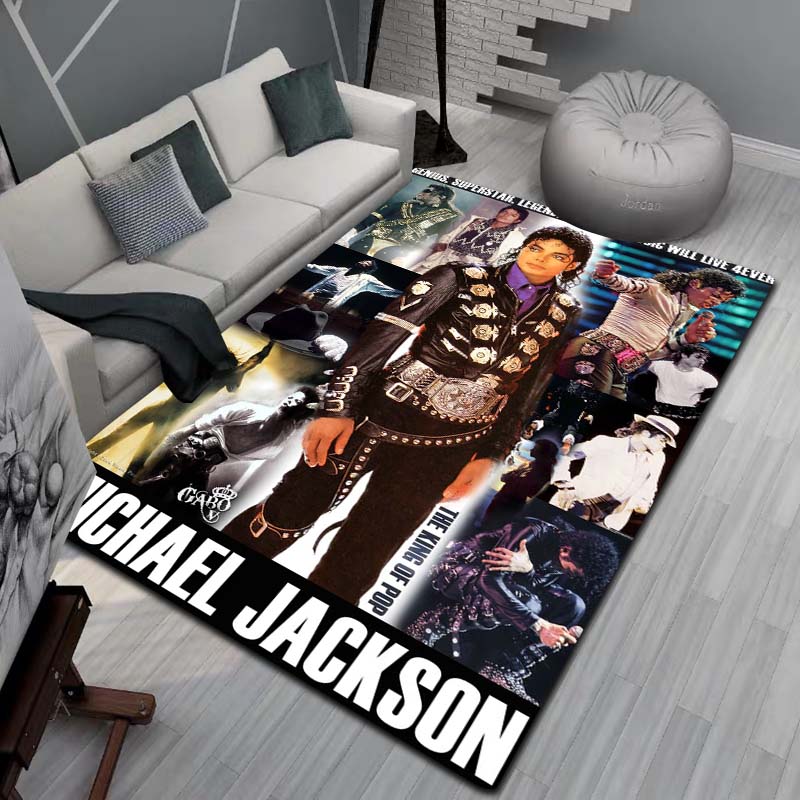 Tappeto Artistico 3D Moda MJ Michael Jackson King of Pop per Camera da Letto Soggiorno Divano Casa Zerbino Decorazione, Tappetino Pavimento Grande Antiscivolo per Bambini