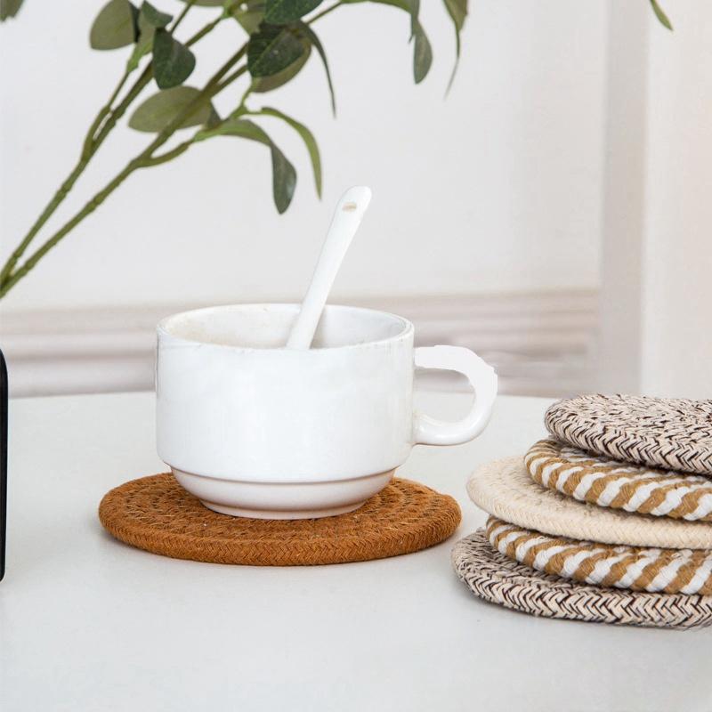 8pcs Handwoven Coasters Made of Cotton Absorbent and Heat-resistant Solid Color Nordic Style Coaster for Home Decoration