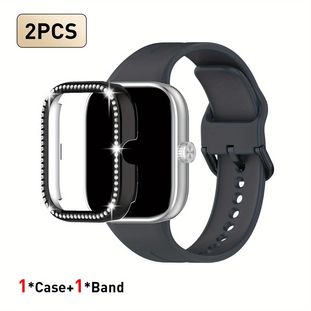 2pcs Set For Redmi Watch 5/6 Sport Band Crystal Hollow Protective Case Classic Business Breathable Solid Color Strap