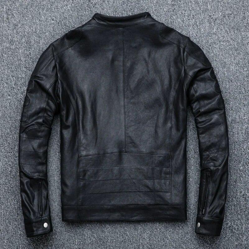 100% chaquetas de cuero genuino para hombre, chaqueta de piel de oveja auténtica para hombre, chaqueta de motocicleta para primavera y otoño, abrigo Vintage para hombre