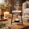 Ceramic Bowl Aromatherapy Stove Iron Base Metal Rack Essential Oil Burner Romantic Hollow Out Tealight Holder Spa Meditation