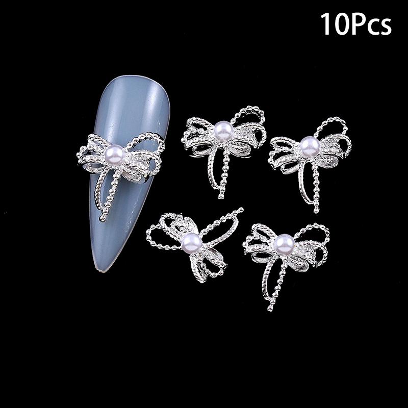 10Pcs Hollow Bowknot Nail Decoration  Metal Gold Silver Nail Charms 3D Alloy Bow Tie Jewelry Manicure Diy Art Accessor