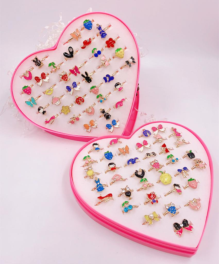 36 Anillos Ajustables para Niñas Juguetes de Maquillaje para Jugar a Fingir para niños Joyería de Dibujos Animados Anillos de Aleación Regalos de Cumpleaños para Niñas