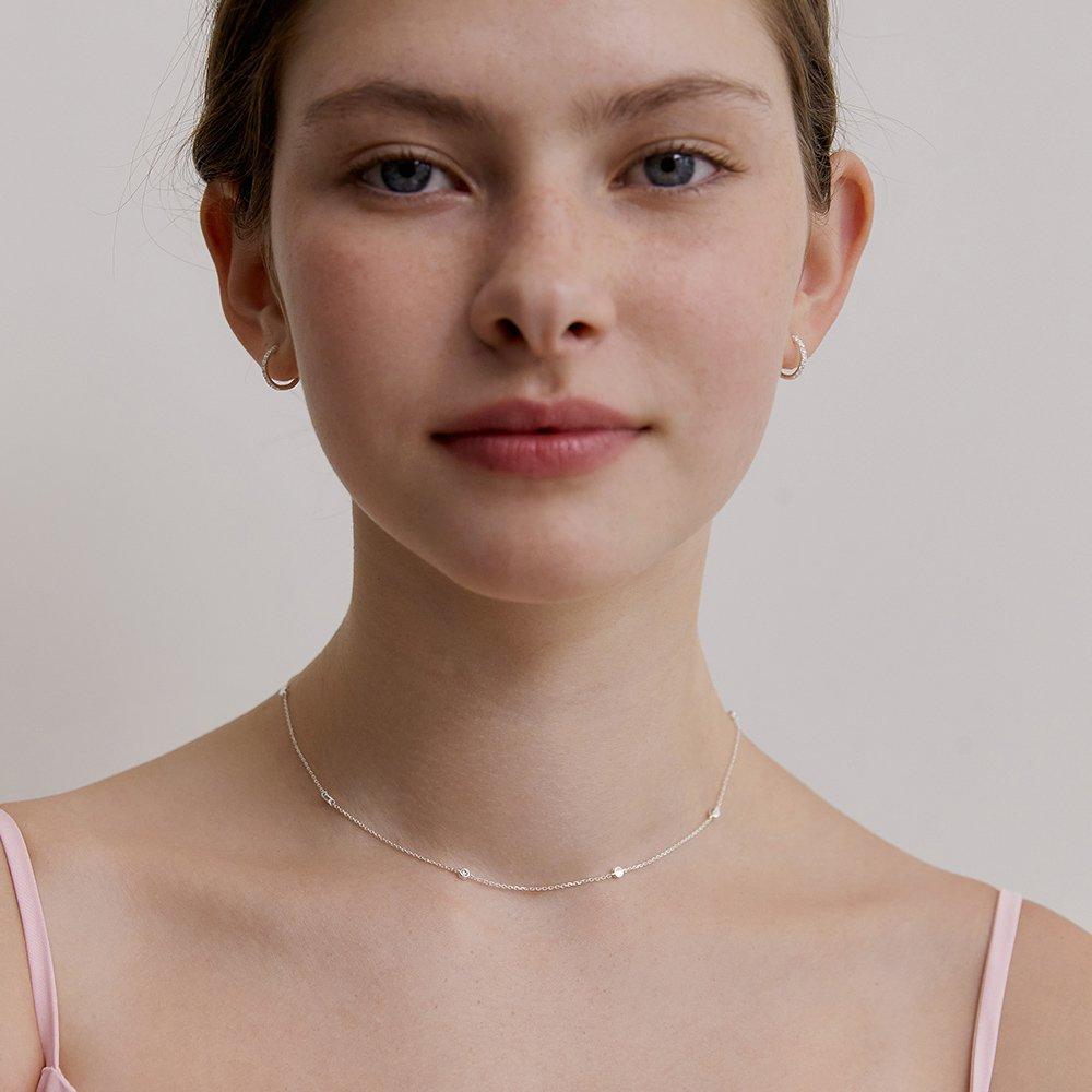 (92.5 Silver) Bezel Dot Chain Necklace Nz2418