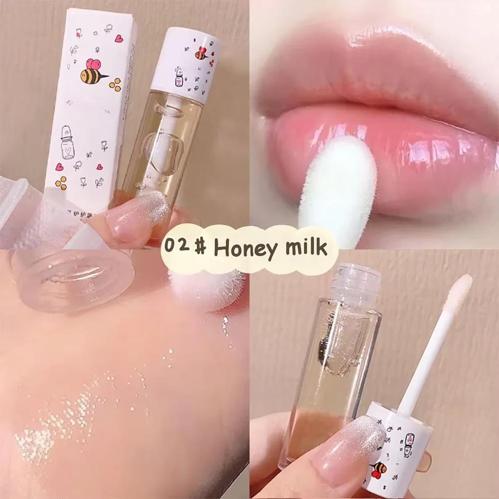 1Pc Peach Milk Lip Oil Bee Lip Balm Moisturizing Lip Balm Soothing and Hydrating Lips Oil Easily Repairs Dry Cracked Lips MakeUp