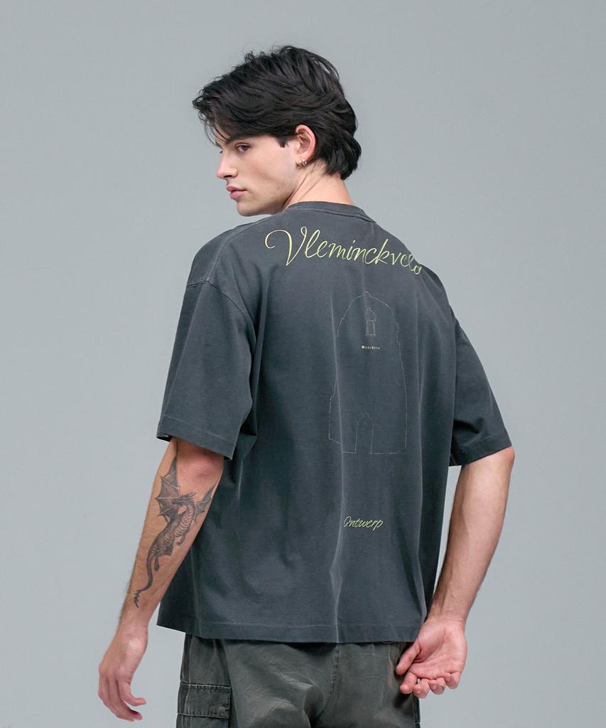 Beulleminkeubeldeu Vleminckveld Vertical Script Pigment Oversized T-Shirts_Gray, Yellow