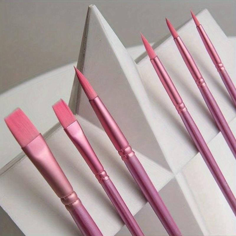 6 Pcs Watercolor Brush Pointed Round Flat Head Soft Hair Beginner's Art Student Hand Drawn Watercolor Nylon Painting Material