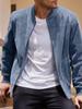 Men's Suede Plush Bomber Jacket - Casual Stand Collar, Plus Size, Long Sleeve