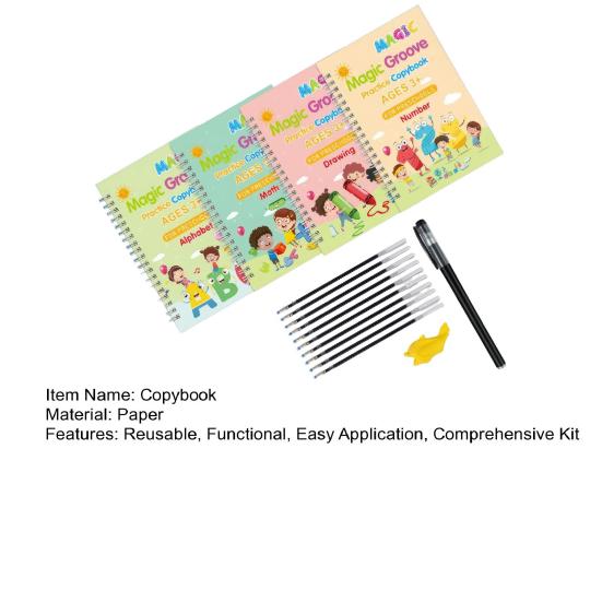 Grooved Copybook Kids Math Drawing Practice Book Handwriting Workbook Kit Number Letter Tracing Copybook for Preschoolers Neat Writing