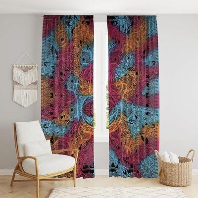 Beautiful Indian Bohemian Psychedelic Hippie Tie Dye Window Curtain Panels for Bedroom, Living, Balcony (Tie Dye Hamsa Hand)
