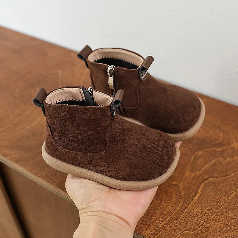 Simple Kids Thermal Boots Warm Autumn Winter Children Girls Causal Cotton Boots Boys Plush Ankle Boots Fashion Zipper Versatile
