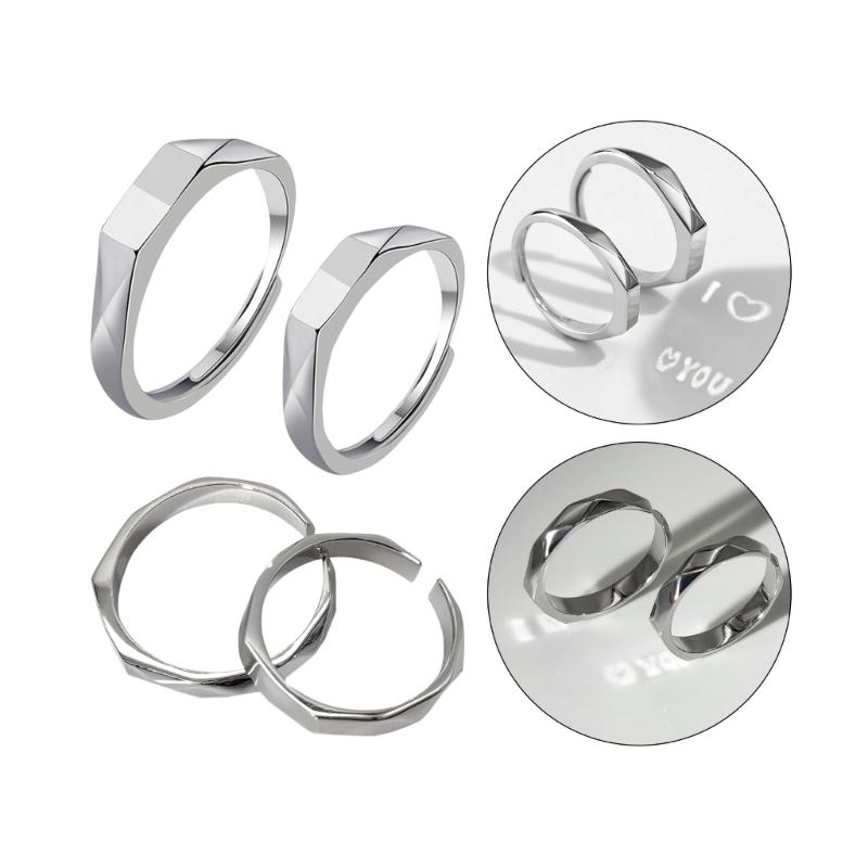 Adjustable Sterling Silver Couple Rings Light Shaped Secret Projection Rings Fashionable Finger Rings for Men and Women