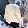 V-neck Cardigan Sweater Women's Autumn and Winter New Design Sense Niche Temperament Loose Lazy Wind Soft Waxy Sweater Jacket
